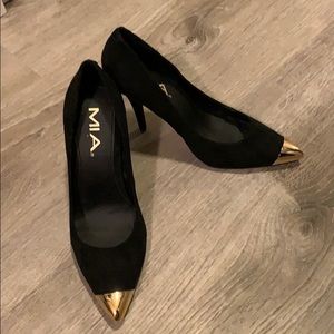 Black suede Gold tipped MIA heels